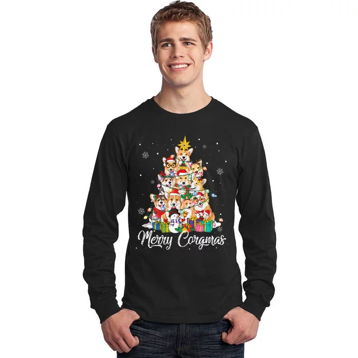 Merry Corgmas Corgi Christmas Tree Lights Santa Dog Lover Tall Long Sleeve T-Shirt