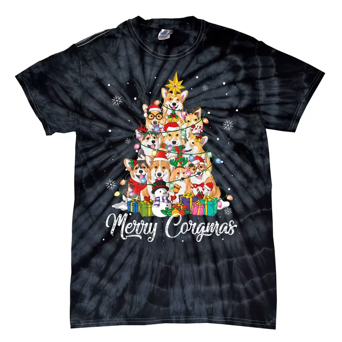 Merry Corgmas Corgi Christmas Tree Lights Santa Dog Lover Tie-Dye T-Shirt