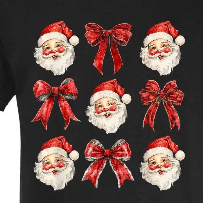 Merry Christmas Coquette Bow Cute Santa Claus Women Xmas Pajamas Gift Garment-Dyed Heavyweight T-Shirt