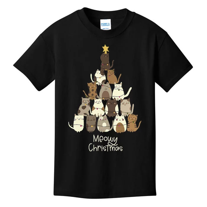 Meowy Christmas Cat Lover Kids T-Shirt