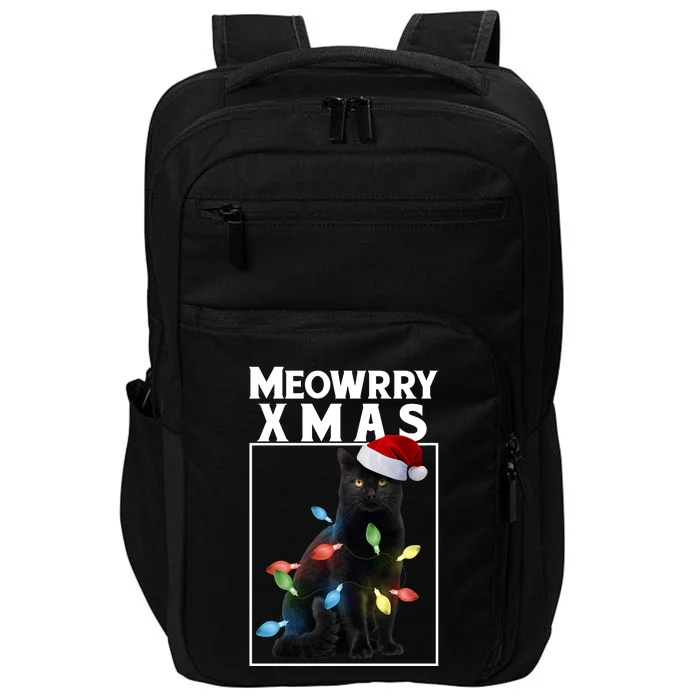 Meowy Christmas Cat With Lights And Santa Hat Impact Tech Backpack