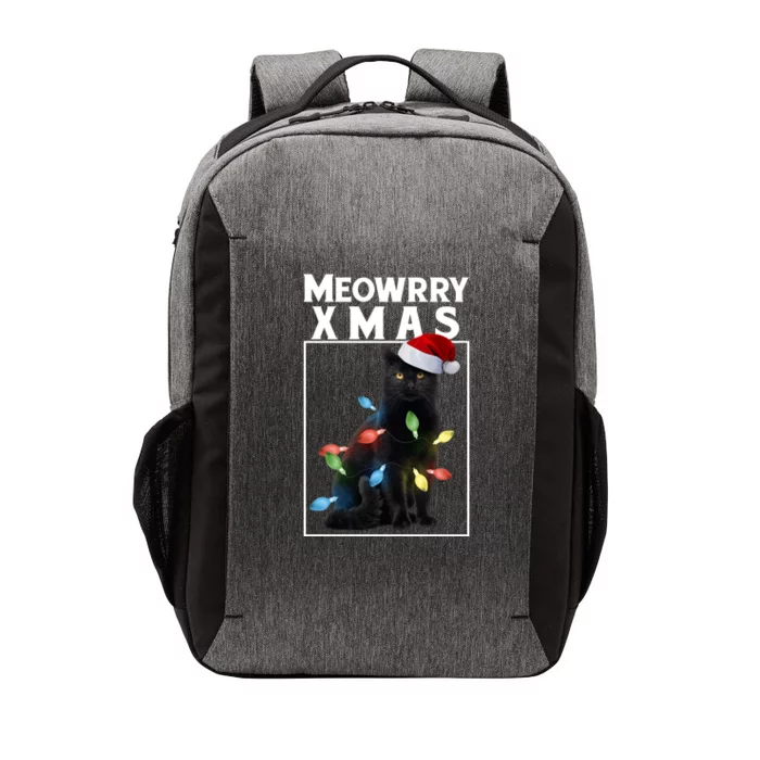 Meowy Christmas Cat With Lights And Santa Hat Vector Backpack