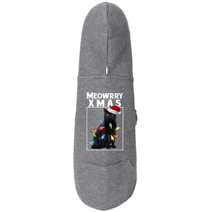 Meowy Christmas Cat With Lights And Santa Hat Doggie 3-End Fleece Hoodie