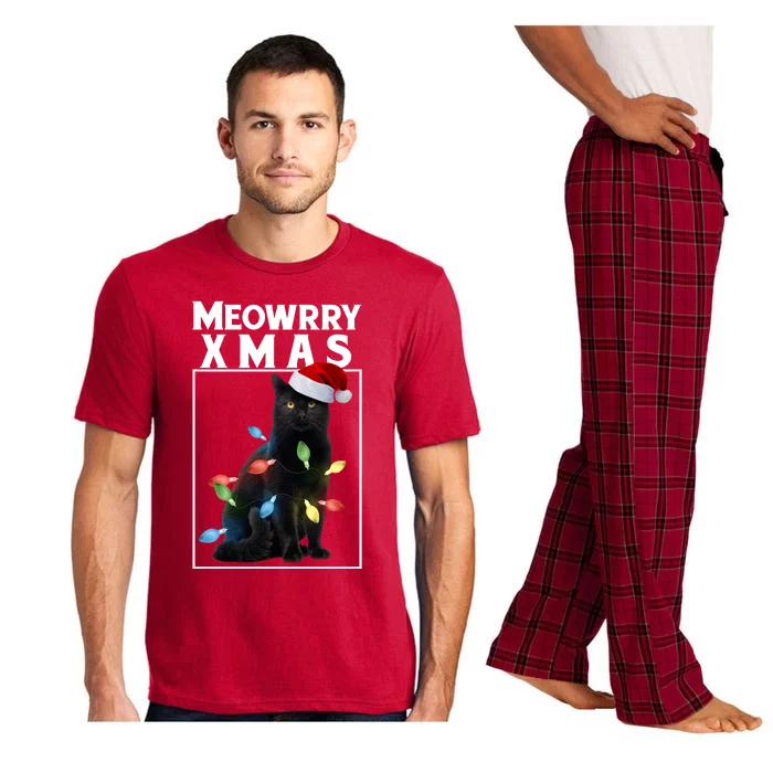 Meowy Christmas Cat With Lights And Santa Hat Pajama Set