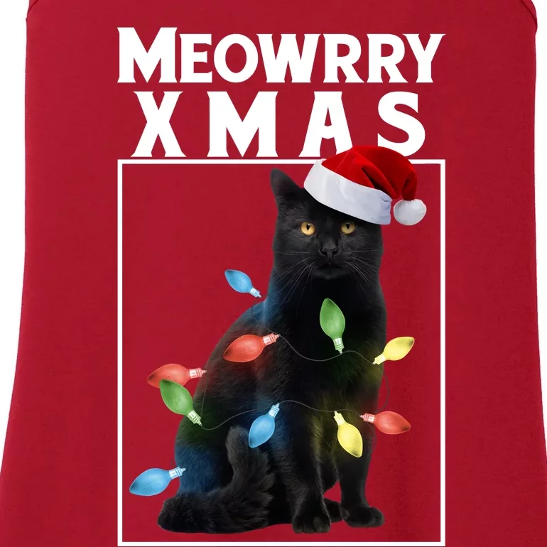 Meowy Christmas Cat With Lights And Santa Hat Ladies Essential Tank