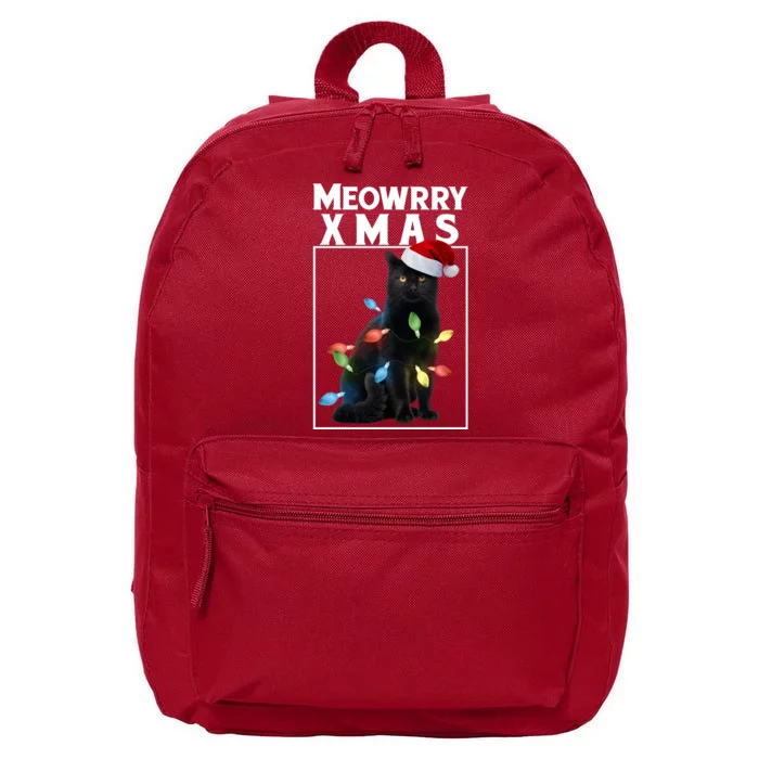 Meowy Christmas Cat With Lights And Santa Hat 16 in Basic Backpack