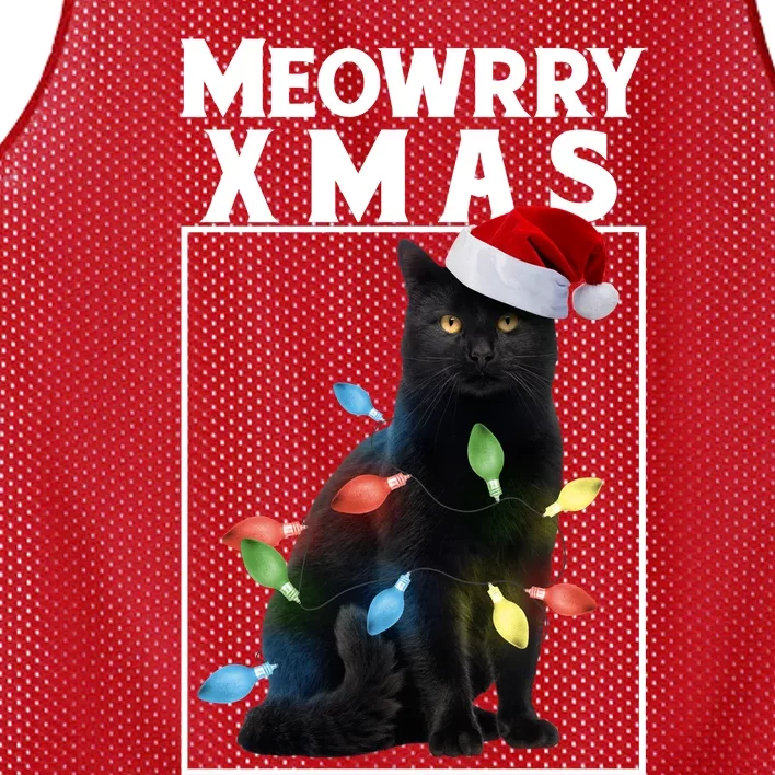 Meowy Christmas Cat With Lights And Santa Hat Mesh Reversible Basketball Jersey Tank