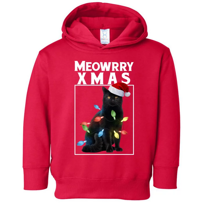 Meowy Christmas Cat With Lights And Santa Hat Toddler Hoodie