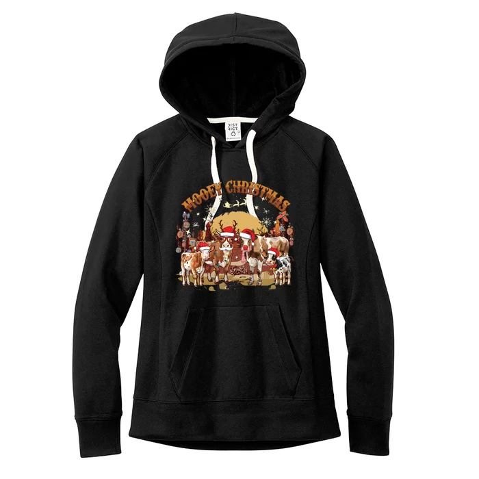 Mooey Christmas Cows Women's Fleece Hoodie