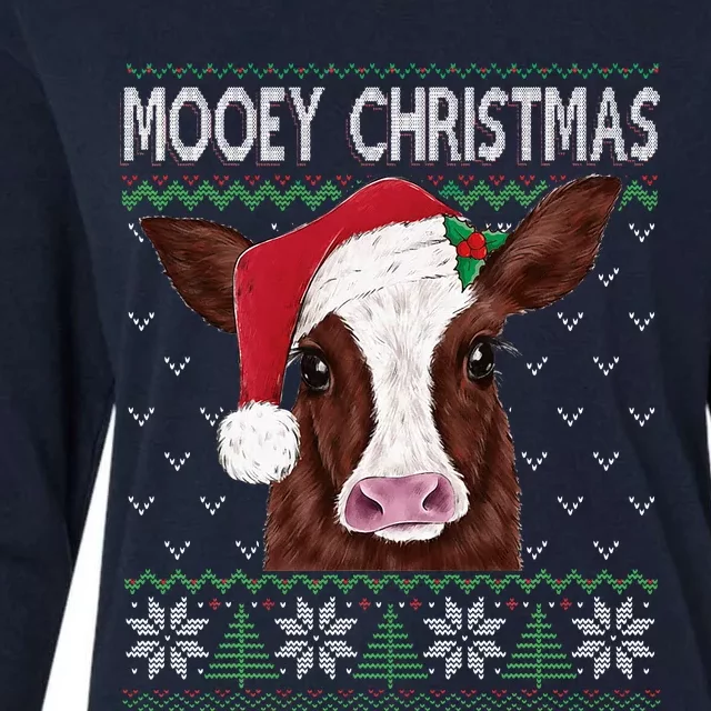 Mooey Christmas Cow Christmas Ugly Sweater Womens Cotton Relaxed Long Sleeve T-Shirt