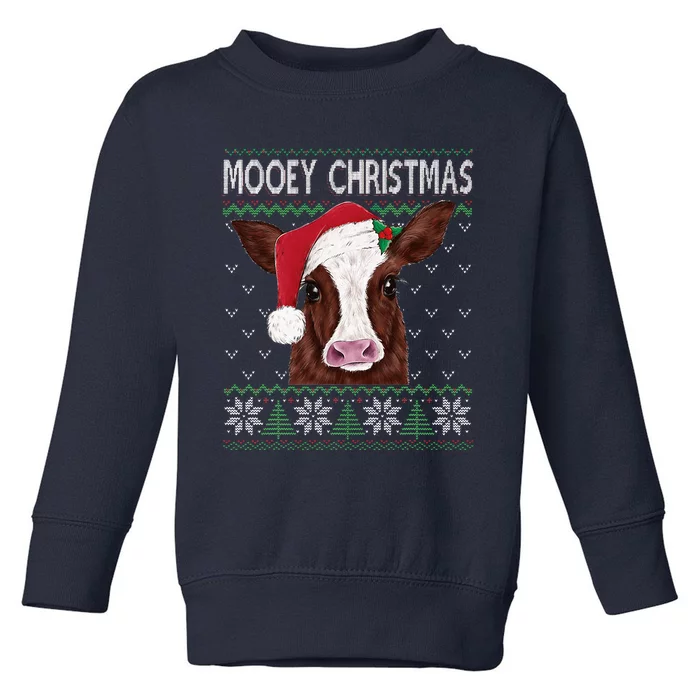 Mooey Christmas Cow Christmas Ugly Sweater Toddler Sweatshirt