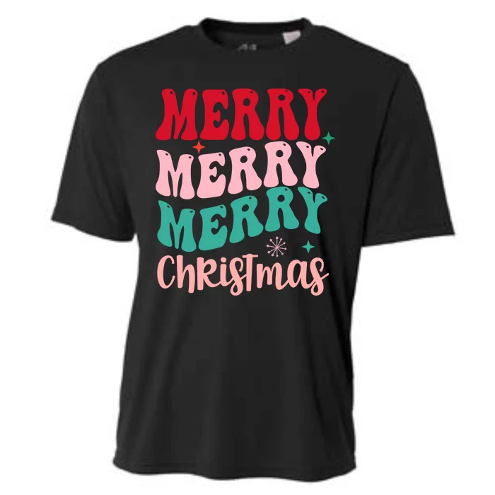 Merry Christmas Cute Holiday Groovy Cooling Performance Crew T-Shirt