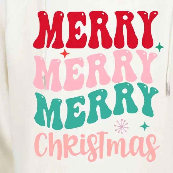 Merry Christmas Cute Holiday Groovy Womens Funnel Neck Pullover Hood