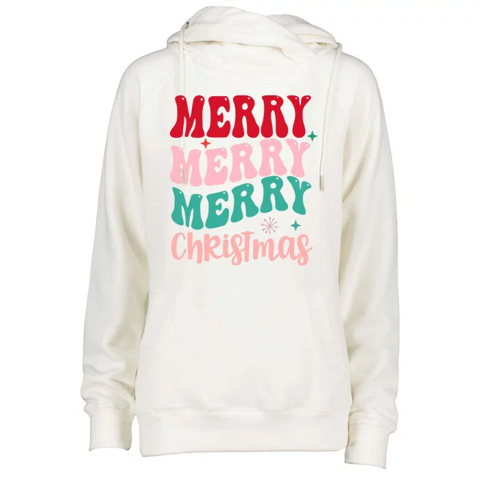 Merry Christmas Cute Holiday Groovy Womens Funnel Neck Pullover Hood