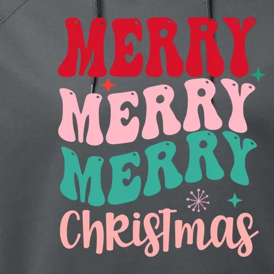 Merry Christmas Cute Holiday Groovy Performance Fleece Hoodie