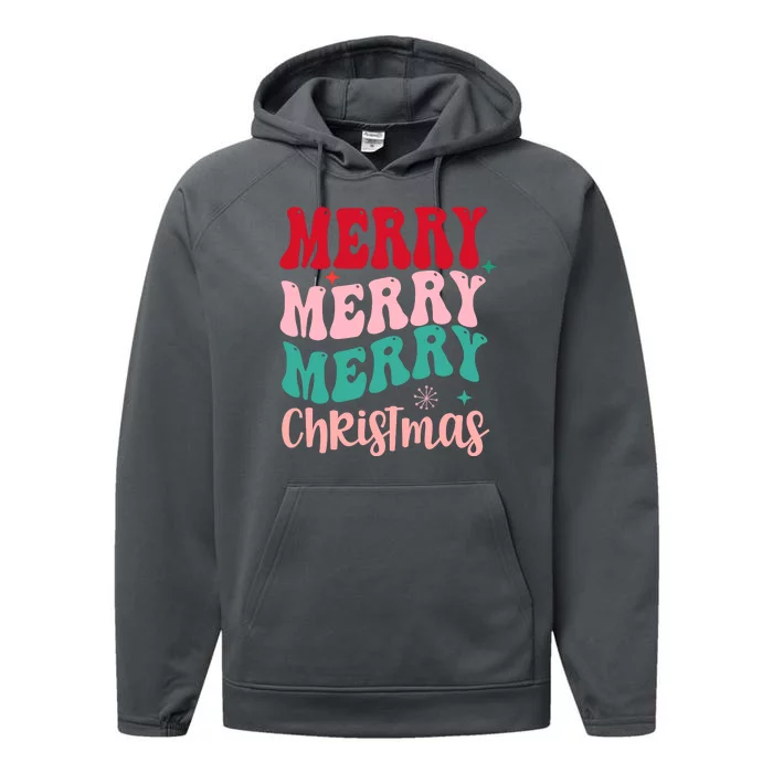 Merry Christmas Cute Holiday Groovy Performance Fleece Hoodie