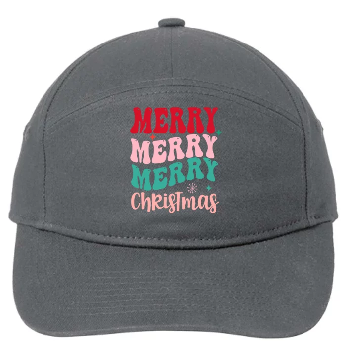 Merry Christmas Cute Holiday Groovy 7-Panel Snapback Hat