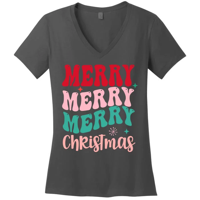 Merry Christmas Cute Holiday Groovy Women's V-Neck T-Shirt