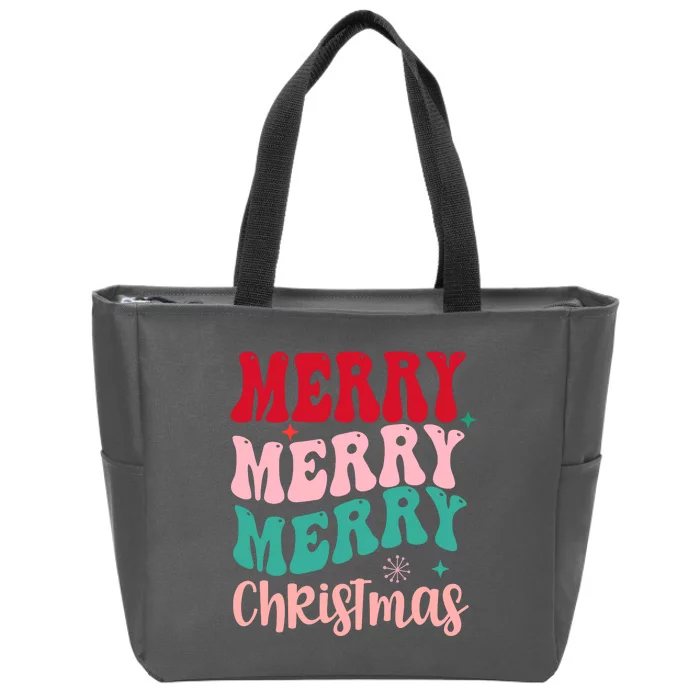 Merry Christmas Cute Holiday Groovy Zip Tote Bag