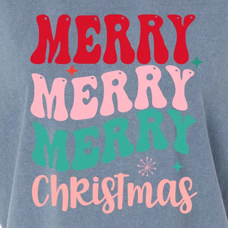 Merry Christmas Cute Holiday Groovy Garment-Dyed Women's Muscle Tee