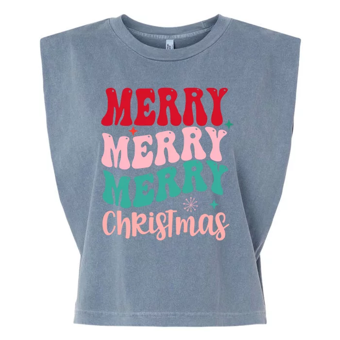 Merry Christmas Cute Holiday Groovy Garment-Dyed Women's Muscle Tee