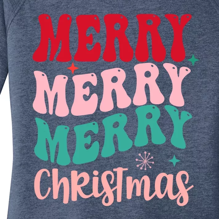 Merry Christmas Cute Holiday Groovy Women's Perfect Tri Tunic Long Sleeve Shirt