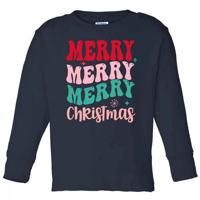 Merry Christmas Cute Holiday Groovy Toddler Long Sleeve Shirt