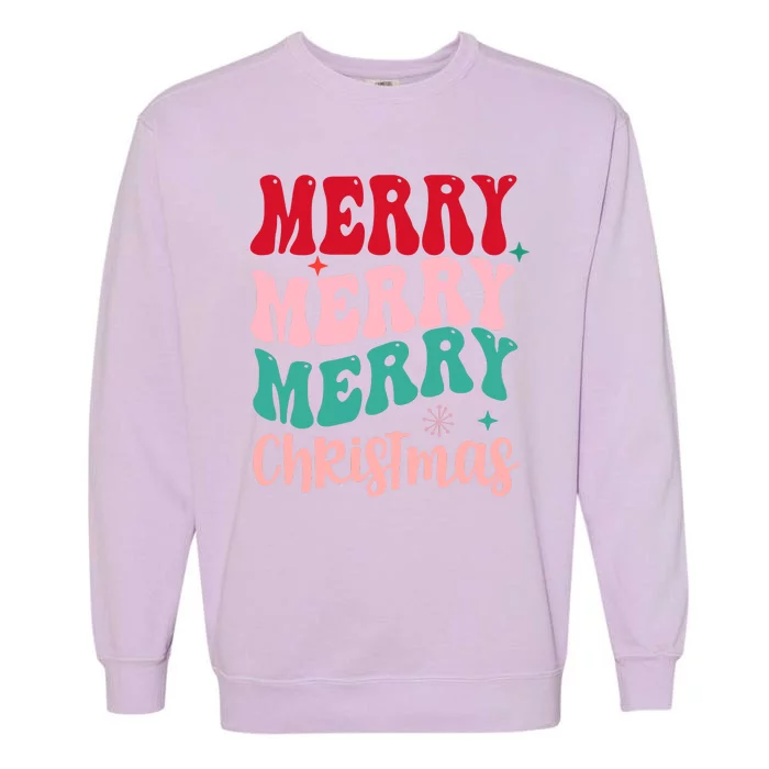 Merry Christmas Cute Holiday Groovy Garment-Dyed Sweatshirt