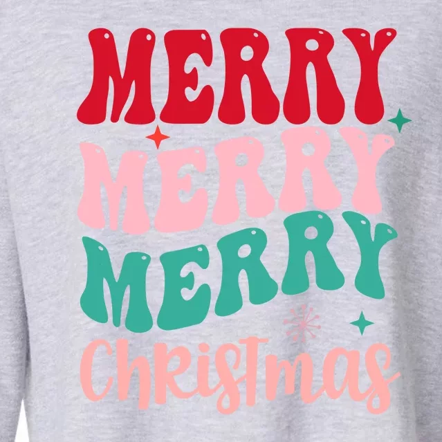 Merry Christmas Cute Holiday Groovy Cropped Pullover Crew