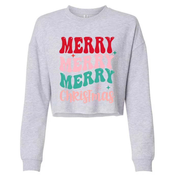 Merry Christmas Cute Holiday Groovy Cropped Pullover Crew