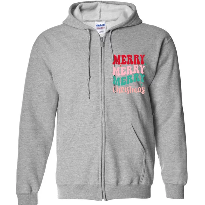 Merry Christmas Cute Holiday Groovy Full Zip Hoodie