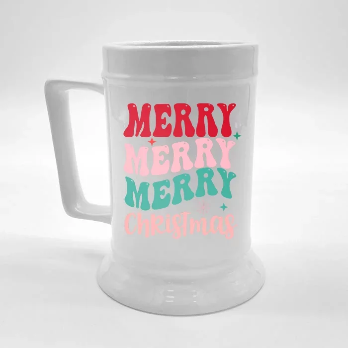 Merry Christmas Cute Holiday Groovy Front & Back Beer Stein