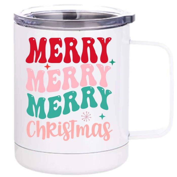 Merry Christmas Cute Holiday Groovy Front & Back 12oz Stainless Steel Tumbler Cup