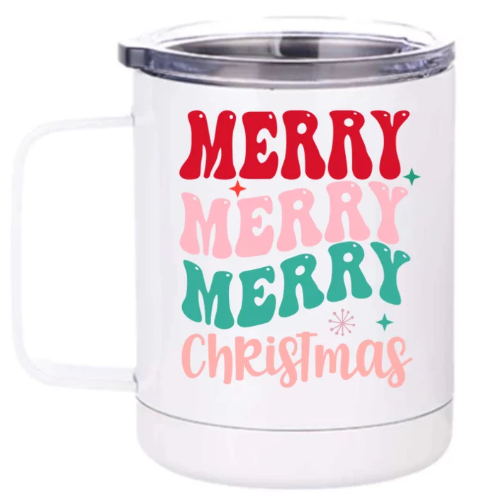 Merry Christmas Cute Holiday Groovy Front & Back 12oz Stainless Steel Tumbler Cup