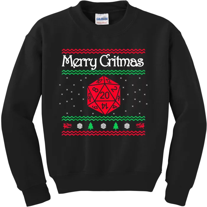 Merry Critmas Christmas D20 Rpg Board Game Role Play Kids Sweatshirt