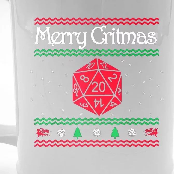 Merry Critmas Christmas D20 Rpg Board Game Role Play Front & Back Beer Stein