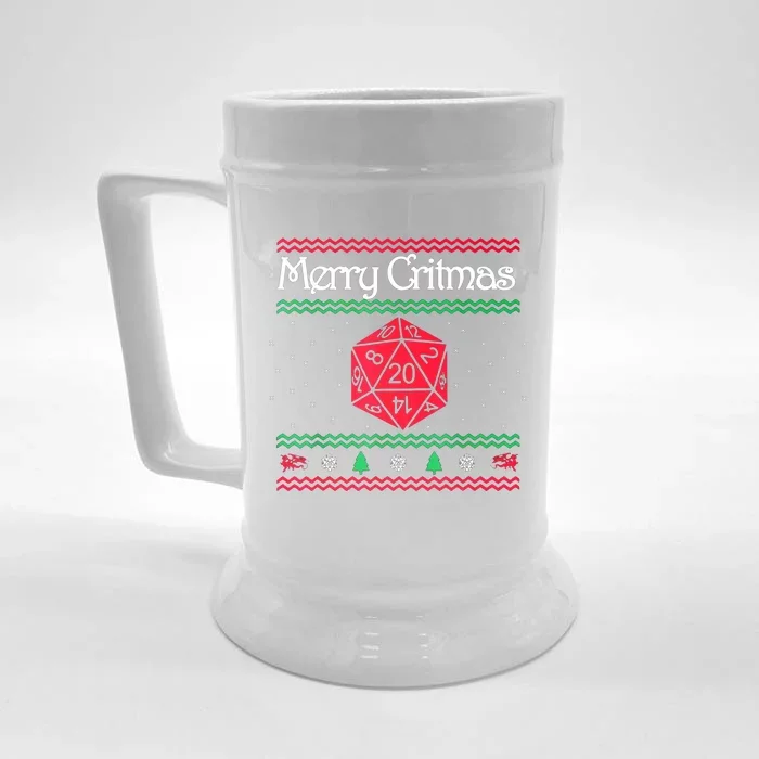 Merry Critmas Christmas D20 Rpg Board Game Role Play Front & Back Beer Stein