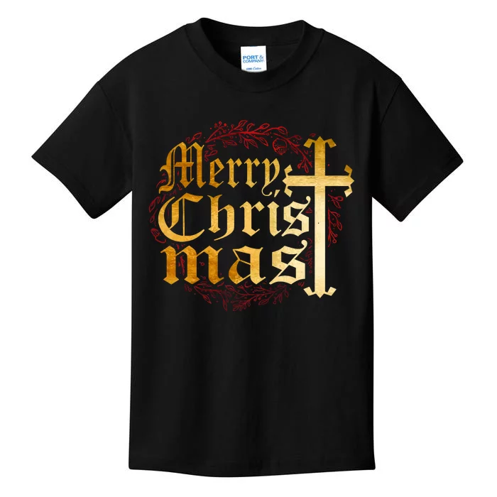 Merry Christmas Christian Cross Religious Family Matching Kids T-Shirt