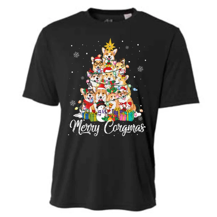 Merry Corgmas Corgi Christmas Tree Lights Santa Dog Lover Cooling Performance Crew T-Shirt