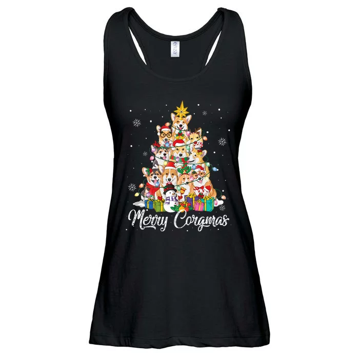 Merry Corgmas Corgi Christmas Tree Lights Santa Dog Lover Ladies Essential Flowy Tank