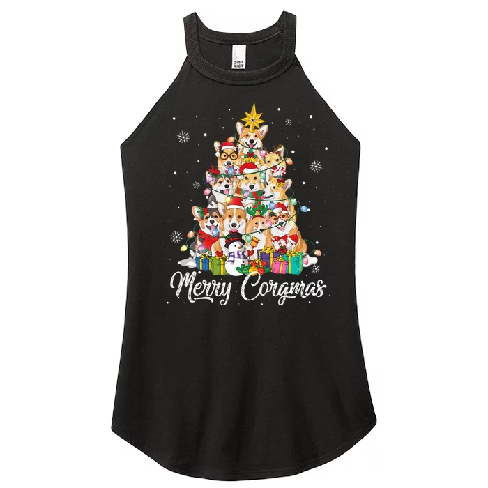 Merry Corgmas Corgi Christmas Tree Lights Santa Dog Lover Women’s Perfect Tri Rocker Tank