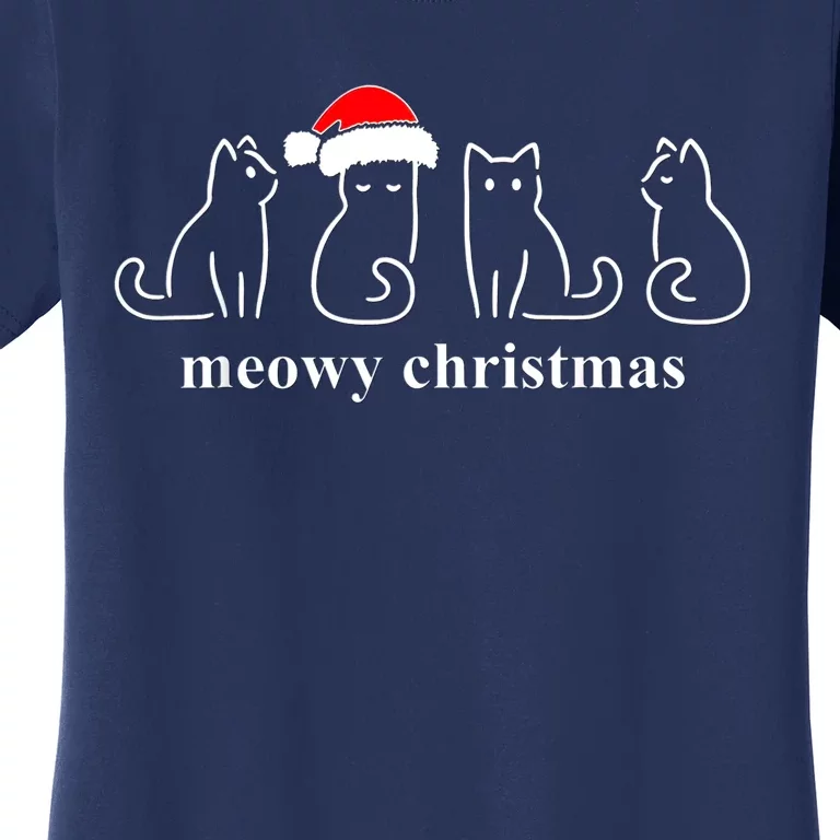 Meowy Catmas Cat Christmas Cute Kitten Cats Santa Hat Xmas Women's T-Shirt