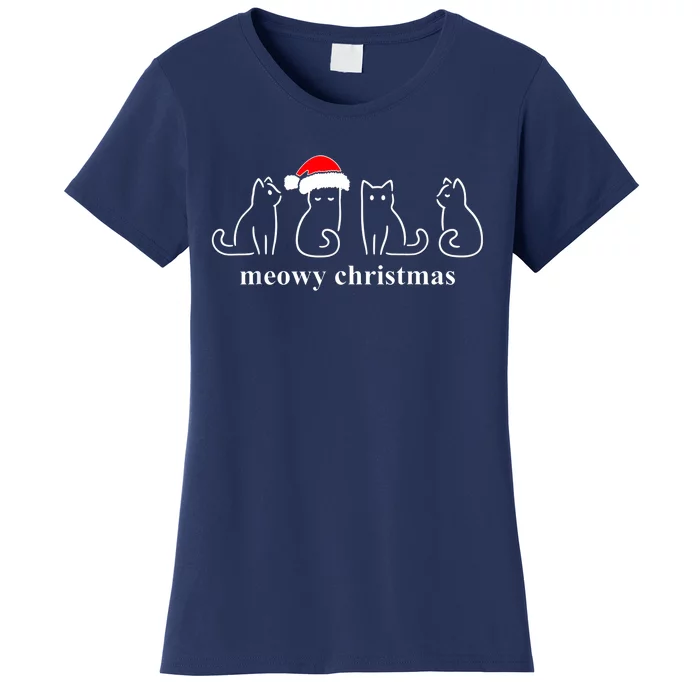 Meowy Catmas Cat Christmas Cute Kitten Cats Santa Hat Xmas Women's T-Shirt