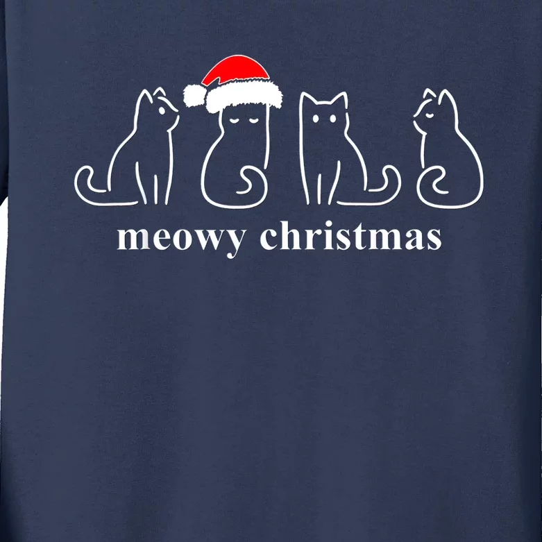 Meowy Catmas Cat Christmas Cute Kitten Cats Santa Hat Xmas Kids Long Sleeve Shirt