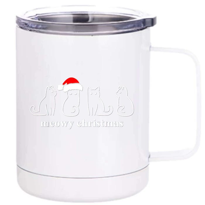 Meowy Catmas Cat Christmas Cute Kitten Cats Santa Hat Xmas Front & Back 12oz Stainless Steel Tumbler Cup