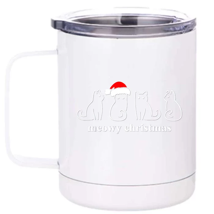 Meowy Catmas Cat Christmas Cute Kitten Cats Santa Hat Xmas Front & Back 12oz Stainless Steel Tumbler Cup