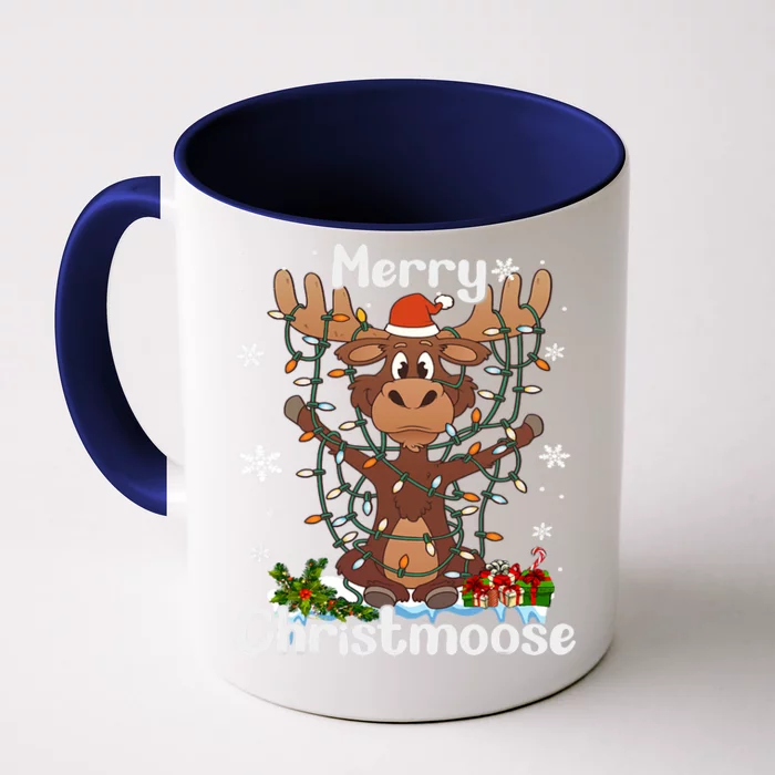 Merry Christmoose Christmas Moose Xmas Tree Lights Long Sleeve Front & Back Coffee Mug