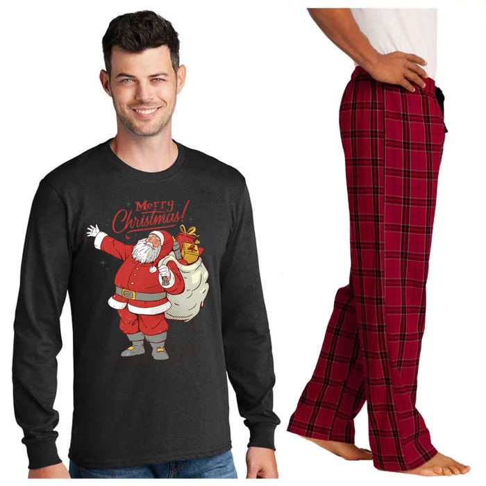 Merry Christmas Classic Santa Claus Vintage Style Long Sleeve Pajama Set