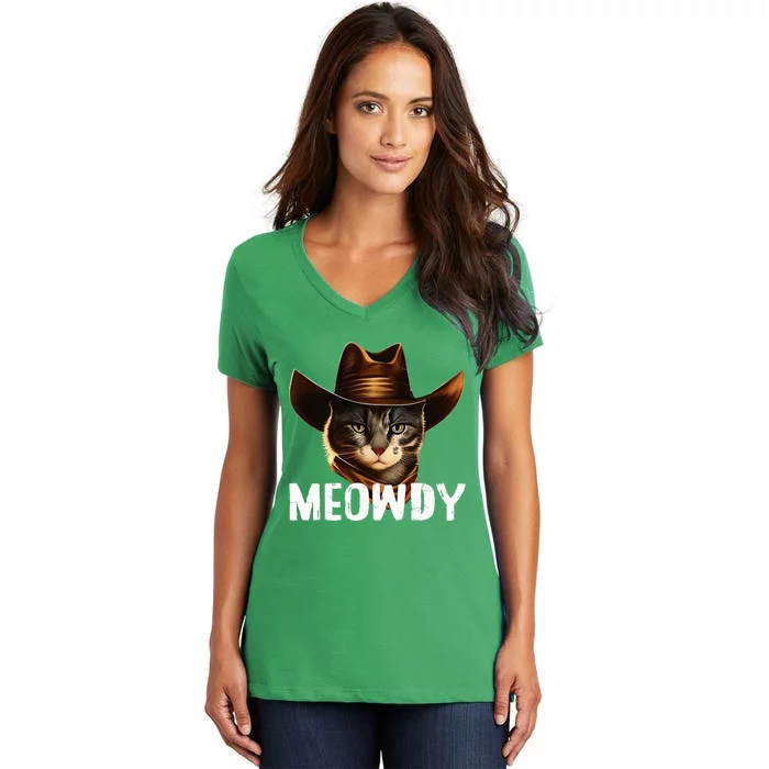 Meowdy Cat Cowboy Funny Cat Meme Women's V-Neck T-Shirt