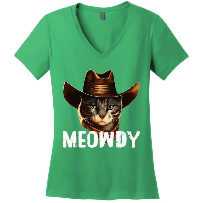 Meowdy Cat Cowboy Funny Cat Meme Women's V-Neck T-Shirt